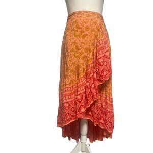 RusttyDustty Modern Bohemian Crush Asymmetrical Orange Skirt Women's Small